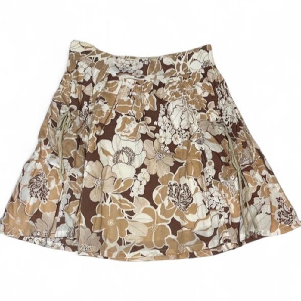 VTG Mossimo Red Tag Floral Skirt S Brown Beige 70s Cotton Side Tie Cottagecore